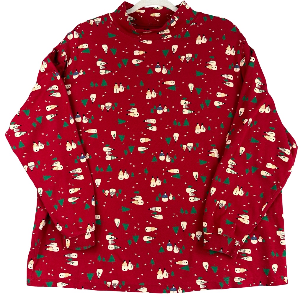 Vintage St. John’s Bay Red Snowman Print Mock Neck Long Sleeve Christmas Top Xxl